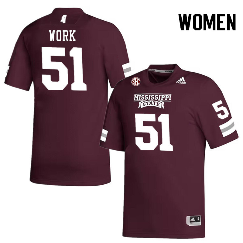 Women #51 Luke Work Mississippi State Bulldogs College Football Jerseys Stitched-Maroon